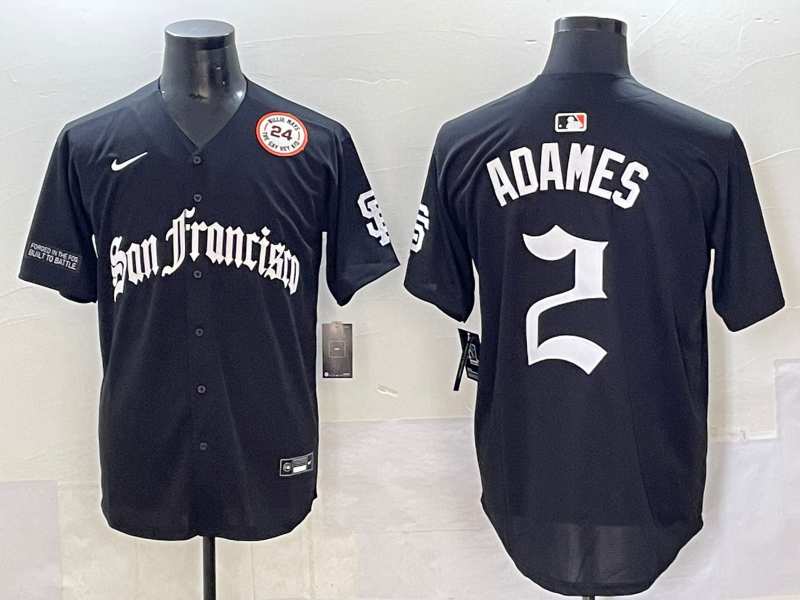 Men 2025 San Francisco Giants #2 Adames Black Five generations Joint Name Nike MLB Jersey style 21
